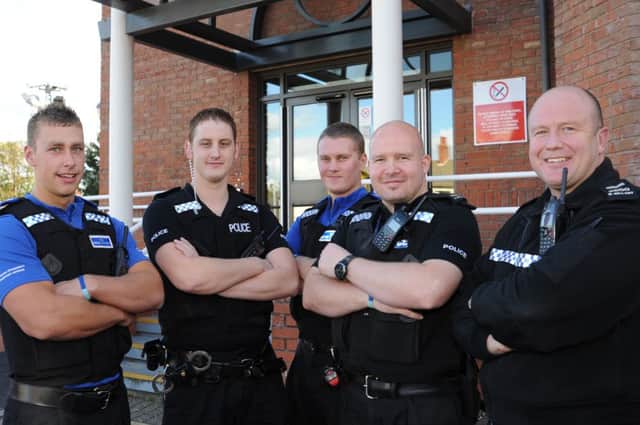 Pictured from left is PCSO Jamie Allison, PC Daniel Cooper, PCSO Ryan Bowskill, PC Christian Hurley and Sgt Neil Bellamy  (w111019-12k)