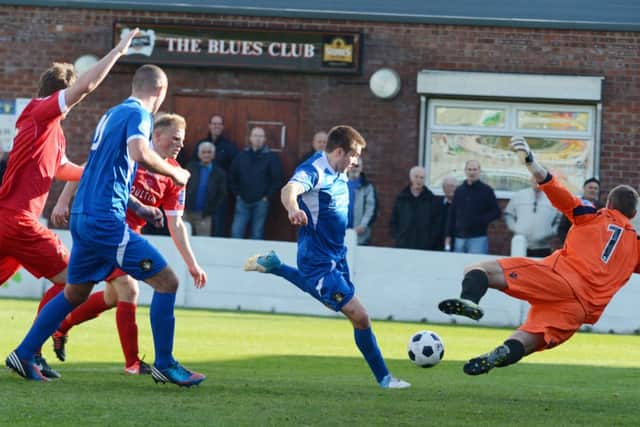 Gainsborough Trinityv Droylsden. Trinity player Josh Wilde G121013-4m