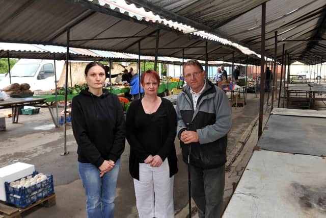 Dinnington Outdoor Market is appealing for new traders to join the market, pictured from left are Diana of DT's, Joanne Ingram and Stephen Borkowski (w130615-1b)