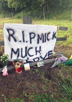 Tributes left at the roadside to 26-year-old motorcyclist Karl Micklethwaite, who died on Monday. Picture: Hannah Kate Sandland