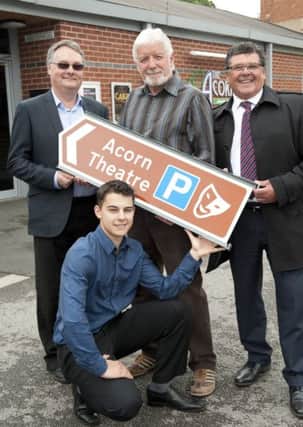 New signs directing theatre goers to the Acorn Theatre in Worksop were unveil on Friday. Roger Westwood chairman Acorn Theatre (centre) is pictured with (left to right): head of traffic URS, Gary Bridges; traffic engineer URS, Ricardo Vendone, and chairman of Transport and Highways, Cllr Kevin Greaves