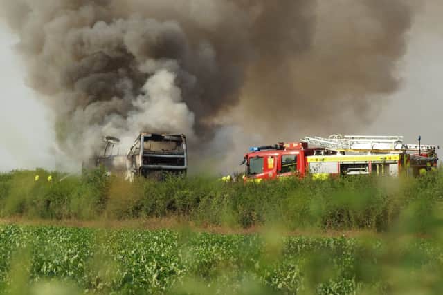 Bus fire on Tickhill Road at Oldcotes. Photo by Nigel France