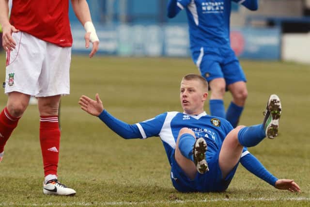 Gainsborough Trinity v Wrexham. FA Trophy semi-final 2nd leg. Trinity player Terry Hawkridge G130223-1t