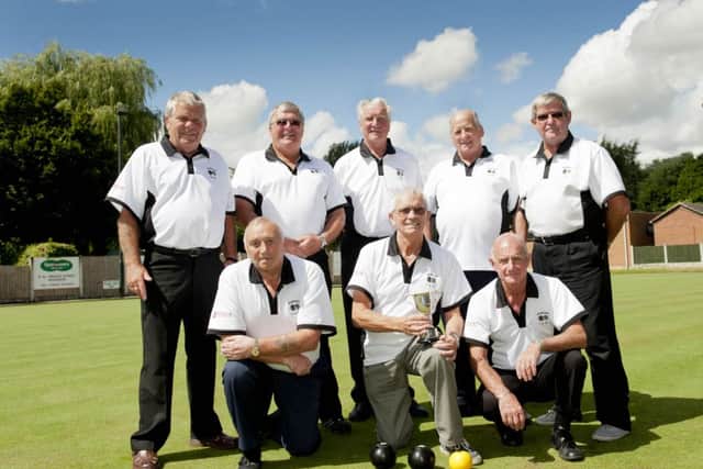 Worksop Cricket and Social Club Bowls Club are the Brierley Cup Crown Green bowling champions (l-r) back row; Dick Woodhouse, David Binch, Norman Rodgers, Ray Pearson, John Dooley. front row; Dave Clark, Trevor Plum (captain) and Roger Merrick