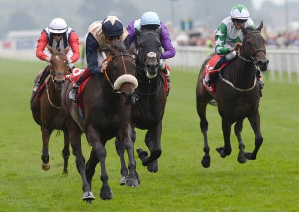 Dark Crusader and Fran Berry (second left) win the Betfred Melrose Stakes during day four of the 2013 Yorkshire Ebor Festival at York Racecourse, York. PRESS ASSOCIATION Photo. Picture date: Saturday August 24, 2013. See PA story RACING York. Photo credit should read: John Giles/PA Wire