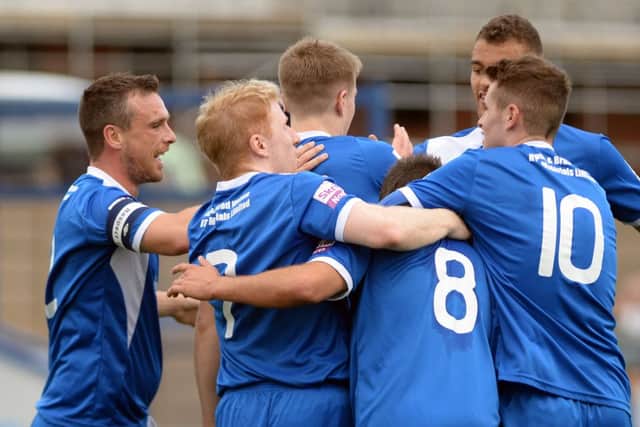 Gainsborough Trinity v Barrow. Dan Clayton scores for Trinity G130914-7f