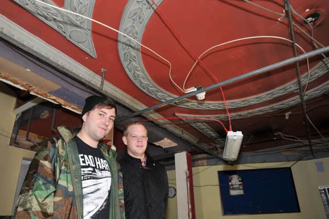 Renovation work has started at The Regal to transform it into a multi-use entertainment centre, ceilings are being stripped out to reveal ornate original features and restore the building to its former glory.  Pictured are Martin Gilfoyle and Steve Broadbent (w130916-8d)