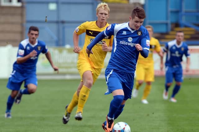 Gainsborough Trinity v Barrow. Trinity player Conner Robinson G130914-7d
