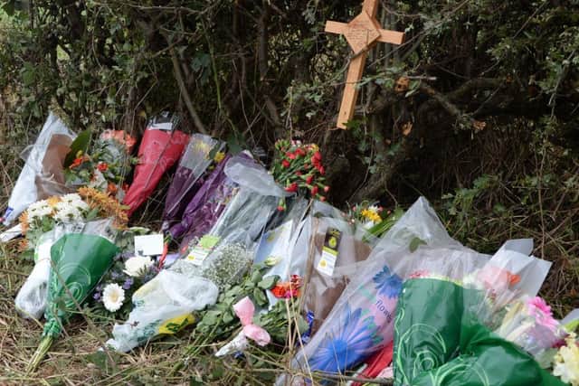 Flowers at the scene of a fatal road traffic crash on the A638 near Retford G130917-3b