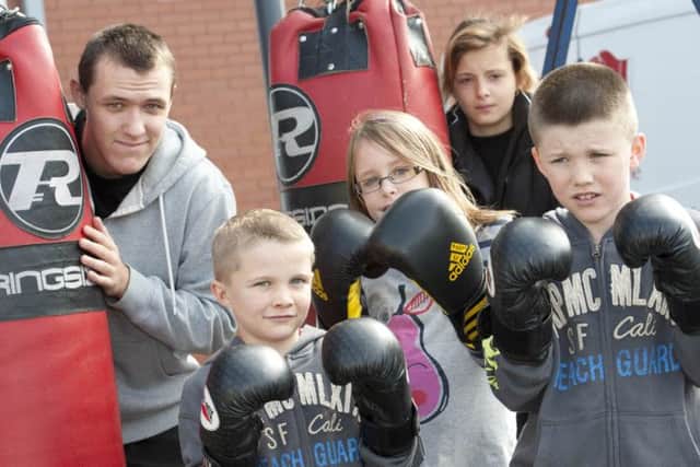Clown Gala. Oz Box Boxing (l-r) boxing coach Kieran Carte, Jack Towndrow, Eboni Pashley, boxing coach Nadine Bradley and Josh Towndrow