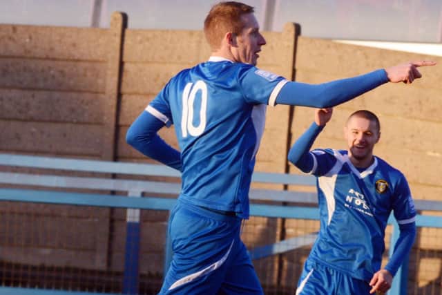 Gainsborough Trinity v Colwyn Bay. Trinity player Darryn Stamp scores G121201-3e