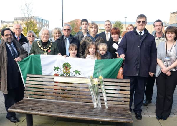 A memorial bench was unveiled in Marshall's Yard to the former Councillor Mel Starkey. Friends and family are pictured at the opening G131023-2a