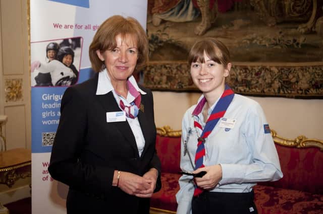 Catherine Lawrence recieves her award from Chief Guide Gill Slocombe