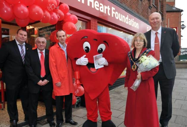 Opening of new British Heart Foundation furniture and electrical store, pictured are from left area manager Chris Ward, Store manager Mark Shortland, BHF researcher at University of Sheffield Dr Tim Ellam, Coun Sybil Fielding and regional manager Barry Greenstreet
(NWGU-07-01-14 RA 1)