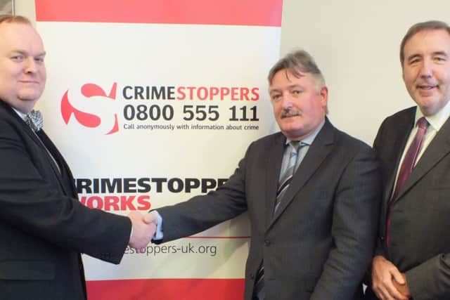 Bruce Cameron, the new chairman of the Notts Crimestoppers committee is welcomed to the role by Coun Glynn Gilfoyle and Commissioner Paddy Tipping