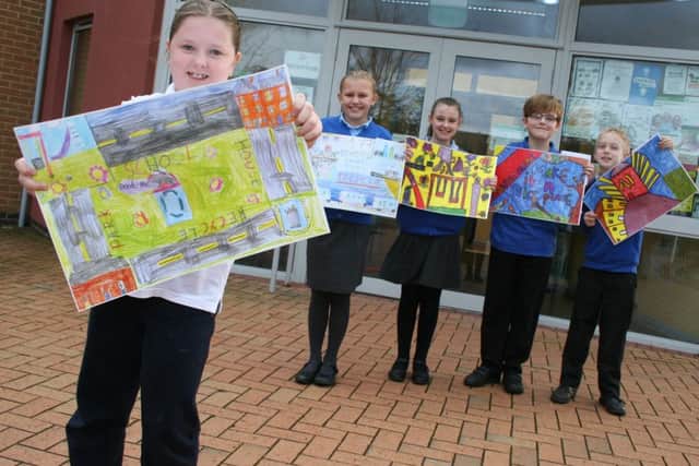 Competition winner Holly Smith (nine, left) with runners-up Phoebe Jackson (10), Sky Fountain (nine), Daniel Preston (nine) and Damon Gregory (nine)