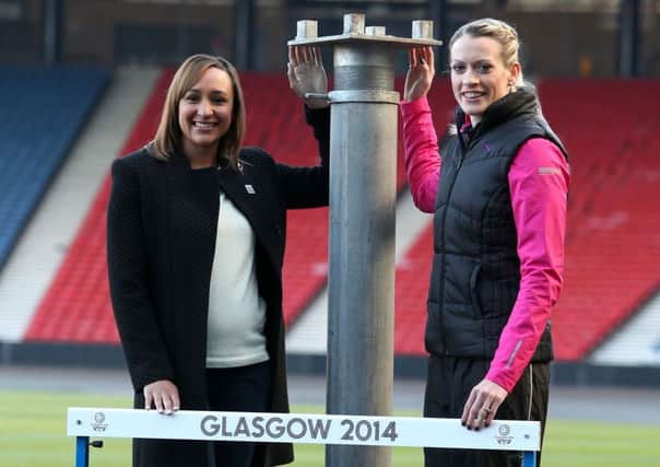 Olympic gold medalist Jessica Ennis-Hill (left) and Commonwealth silver medalist, Eilidh Child during the photocall at Hampden Park, Glasgow.Photo: Andrew Milligan/PA Wire.