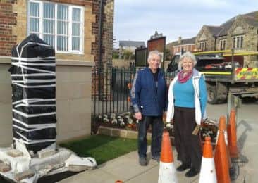 Councillors Brian White and Eileen Northall at the war memorial site
