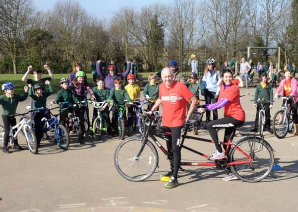 Look North presenters Harry Gration and Amy Garcia paid a visit to Anston Greenlands Junior and Infant School as part of their Sport Relief tandem Challenge