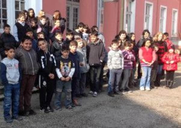 Staff from Rotherham College with pupils from Gramada school in Bulgaria