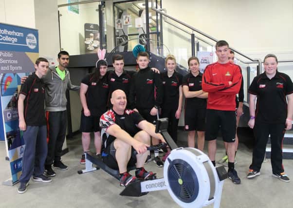 Students rowed the equivalent length of the River Don on rowing machines for one of their Sport Relief challenges