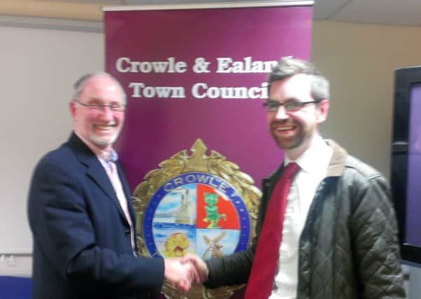 New Crowle and Ealand Town Mayor Ron Stewart and retiring mayor Paul McCartan.