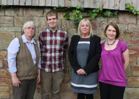 Members of a successful new scheme for young people with learning disabilities, run by the Rotherham, Doncaster and South Humber NHS Trust, the makes young people with disablities Peer Support workers (PSW), from left RDaSH Effectiveness Lead Helen Oldknow, new PSW James Gosling, PSWCYPMHS Assistant Director Karen Etheridge, Consultant Clinical Psychologist Geraldine White