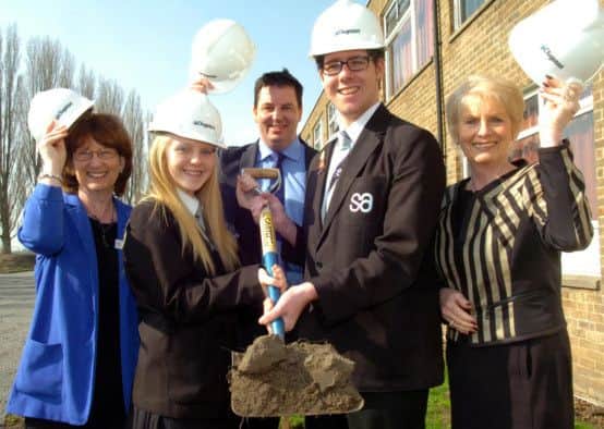 Ground breaking ceremony at South Axholme Academy for the new new proposed 6th form building. L/r Marie Lister, Executive Principal, Grace Mainon (15) Head Girl, MP Andrew Percy, Matthew Brown (16) Head Boy and Cllr Liz Redfern. Picture: Malcolm Billingham