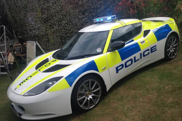 A police car from Lotus which Lincolnshire police have borrowed from Norfolk police for the the Lincolnshire show