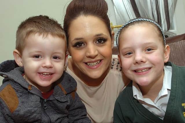 Siobhan Edge of Epworth with her son Leo Palmer and daughter Kaycee-Mae Edge. ( Buy this photo E1909TS) Picture: Tony Saxton