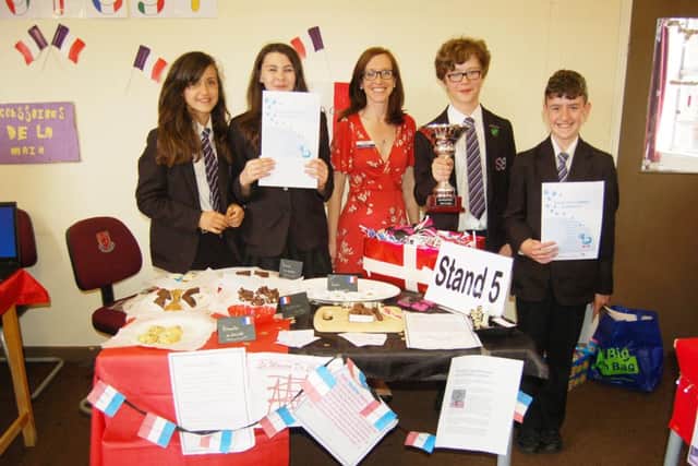 South Axholme Academy Eurofest winners (L-R) Lauren Lindley (13), llie Watts (13), Mrs Alicia Whittaker, Ben Stuart (13) and Nathan Wilson (13).