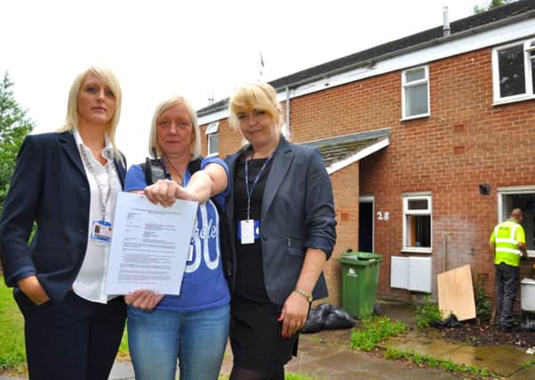Enforcing the Closure Notice are (from left) Caroline Hunt (A1 Housing neighbourhood housing office), PC Beverley Drabble and Debbie Savage (joint A1 Housing and Bassetlaw Council ASB officer)