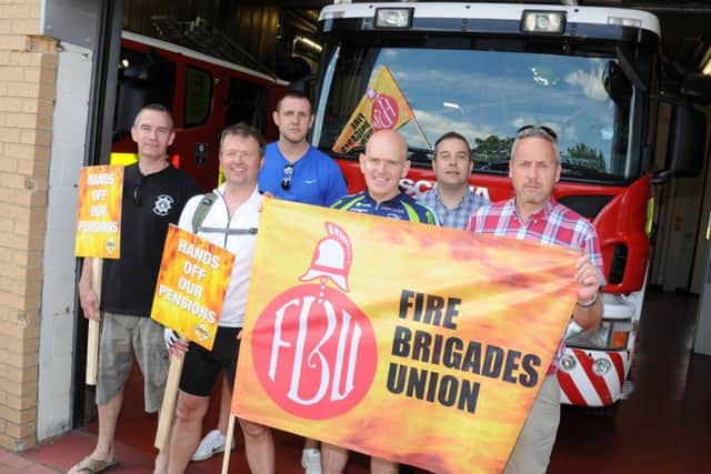 Firefighters strike at Doncaster Fire Station. Picture: Andrew Roe