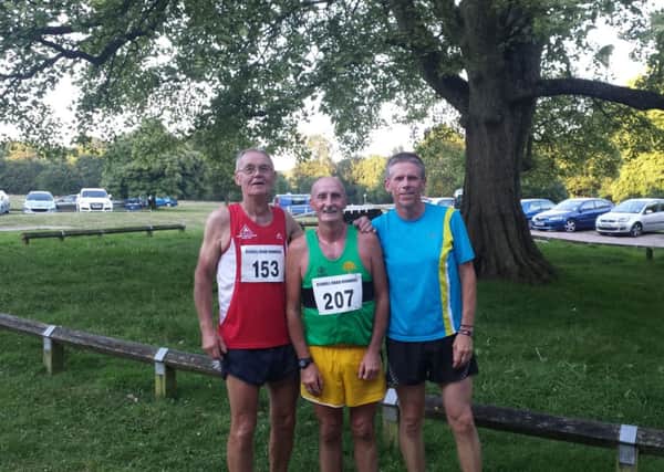 Clowne Road Runners trio Ged Lowe, John Profitt and Dennis Learad all won medals at the Notts County Championship