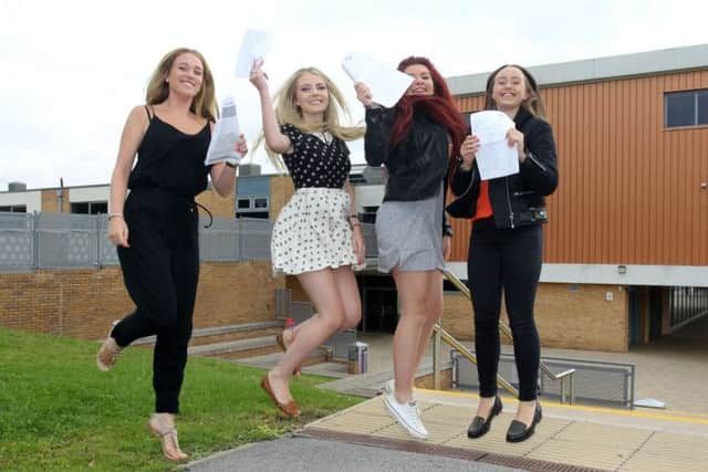 GCSE results day at Outwood Academy Portland site in Worksop. Pictured are Hannah Mulvey, Mia Cooper, Olivia Mainwaring, and Amy Wolstenholme. with their results.