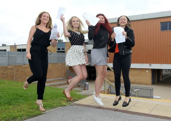 GCSE results day at Outwood Academy Portland site in Worksop. Pictured are Hannah Mulvey, Mia Cooper, Olivia Mainwaring, and Amy Wolstenholme. with their results.