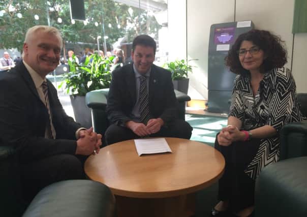 Andrew Percy has won parliamentary support for a proposed Bill to change the law in respect of tips and service charges. He is pictured with fellow MPs Graham Stuart (Beverley) and Diana Johnson (Hull North).