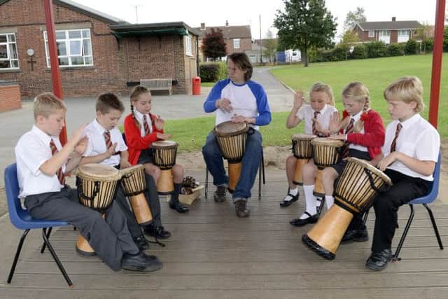 Pupils at All Saints Primary in Harworth took part in an African drumming workshop with Victor Scott