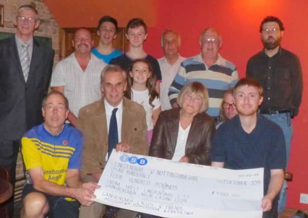 A cheque was presented to Notts and Lincs Air Ambulance at an event at The Eight Jolly Brewers in Gainsborough