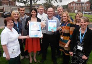 Celebrating their success are just some Global Corporate Challenge members (from left): Pam Porter, occupational therapy assistant, Jenny Watts, admin, Derek Sant, senior podiatrist, Rachel Kirby, GCC senior account manager, Sean Francis, occupational therapist, Phil Walton, medical engineer, Keith Littlewood, specialist podiatrist, Lindsay Crowther, human resources manager, Natasha Garnett, organisational development practitioner and Lesley Mosley, human resource advisor.