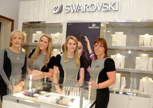 (l-r) Janette Geddes, Pheonix Ellis, Jenna McKay and Liz Crawford, of Stanley Hunt Jewellers, Marshall's Yard, Gainsborough have been chosen as a new stockist of Swarovski Crystals. Picture: Andrew Roe