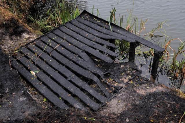 Pictures of Fire damage to one of the new Rubber Fishing Platforms, at Sandhill Lakes, Worksop.