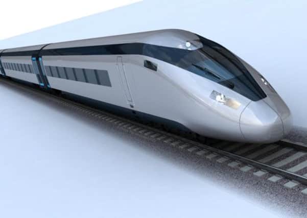 Computer-generated visuals of a high speed train. HS2. For editorial usage only.
