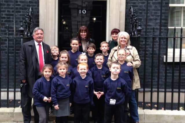 Members of St Augustine School Council outside 10 Downing Street