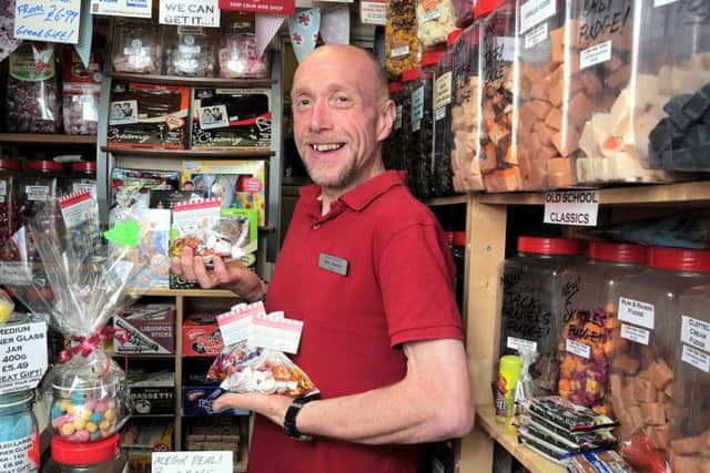 Pictures of owner Dave Edwards at his Emporium Sweet shop, Worksop