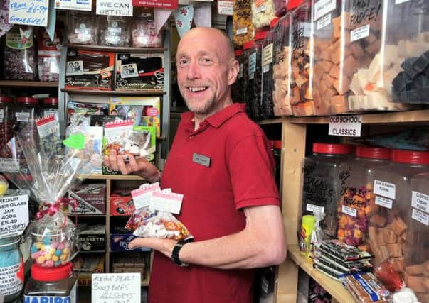 Pictures of owner Dave Edwards at his Emporium Sweet shop, Worksop