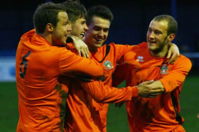 Retford players celebrate Adam Lee's goal against Glasshoughton. Picture: Jon Knight