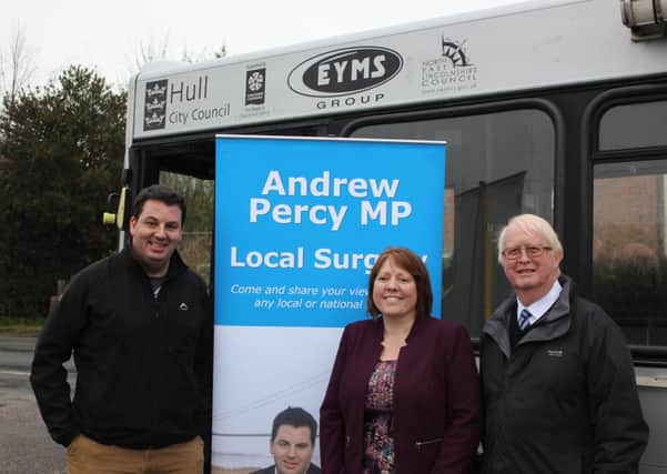 MP Andrew Percy pictured with councillors Julie Read and John Briggs.