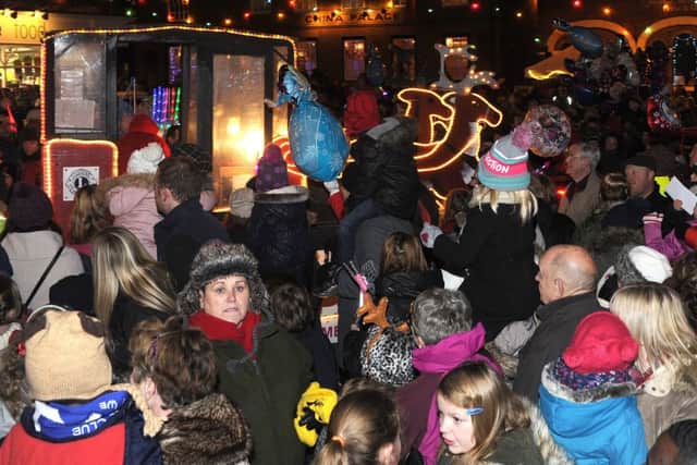Santa arrives at the Epworth Christmas Lights Switch On. Picture: Andrew Roe