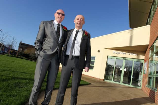 James Walker and his partner Robin were the first to convert their civil partnership to marrage at Worksop Register Office when the law changed on December 10th.